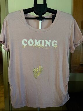 Women’s Pink 'COMING' Graphic Tee with Gold Footprint Detail -Large- Very Good